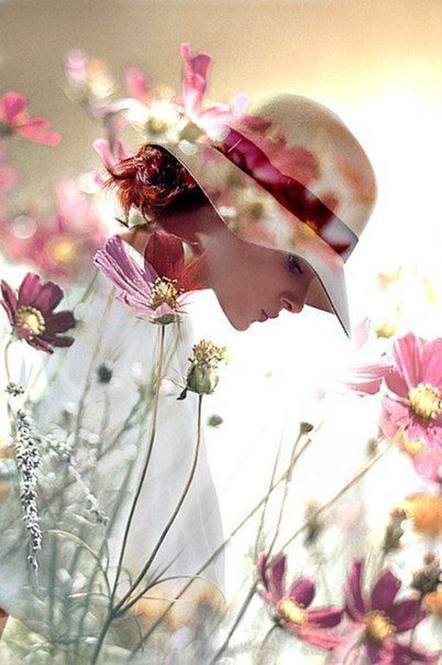 Flores mulher com chapéu