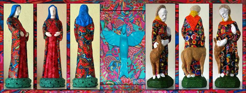 Fabiane Ducatti Compose imagens de santos em tecido